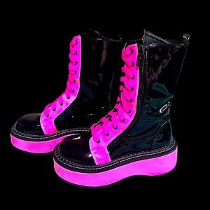 Demonia Shoes Emily 350 Candy Electric Fusion UV Platform Boots